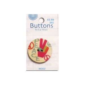  Graffiti Wood Button 1 3/8in Peace Hand (3 Pack) Pet 