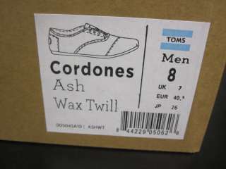 TOMS AHS WAXED TWILL MENS CORDONES Shoes sz 7 13 BNIB $80  