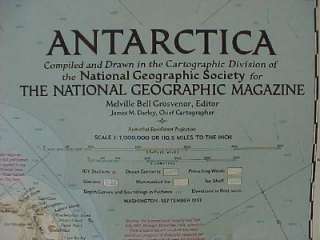 1957 Map ANTARCTICA South Pole Little America Amundsen Shackleton Byrd 