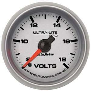 Auto Meter 8991 Ultra Lite Pro 2 1/16 8 18 Volts Voltmeter Gauge