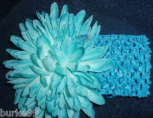 Infant Baby Girls 3 inch Crochet Headband with 5 inch TURQUOISE Flower 