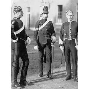 Sepia Tone Portrait of Three Uniformed British Army Hussars Stretched 