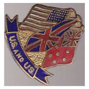Allied World War II Crossed Flags Friendship Pin, Australia. Britain 