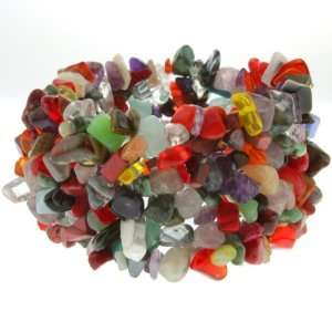   Strands and Multi Color Stone Chips Stretch Bangle Bracelet Jewelry