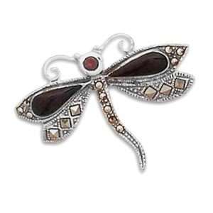  Black Onyx, Garnet and Marcasite Dragonfly Pin Jewelry