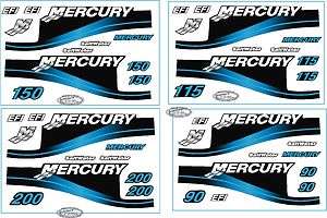 Mercury Outboard 200HP (90, 115 and 150)Decal Kit, Blue Saltwater 