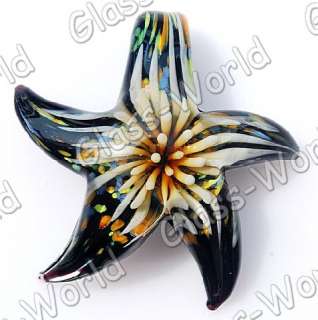 6PCS Starfish 5CM Lampwork Glass Pendants Flower Inside  