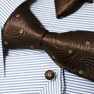 Ph1058 Italian Style Brown Stripes 100% Jacquard Woven Silk Tie Hanky 