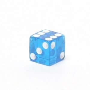  12mm 6 sided Translucent Square Edge Dice, Blue with White 