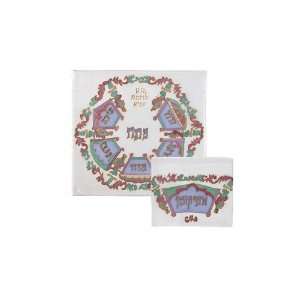  Matzah Cover Set With Seder Plate Design And White 
