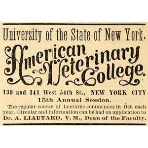  1890 Ad American Veterinary College Veterinarian Medicine 