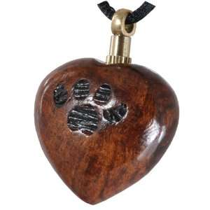  Wood Heart with Paw Print Pet Cremation Jewelry Pendant 
