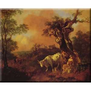 Landscape with a Woodcutter and Milkmaid 30x24 Streched Canvas Art by 