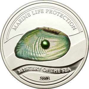 NEW Palau 5 Dollars 2012 Silver Proof Green Pearl   Mystery of the 