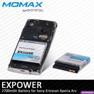   2700mAh Extra Battery w Clip Stand Case Sony Ericsson Xperia Arc