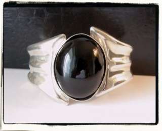 VINTAGE MEXICO STERLING SILVER 925 SIGNED HOB ONYX CUFF BRACELET 57 