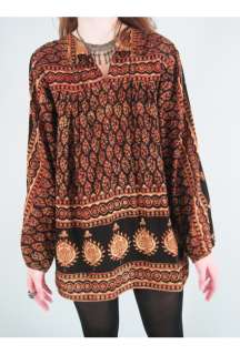 Vtg 60s 70s INDIAN COTTON GAUZE ethnic print BATIK mini festival dress 