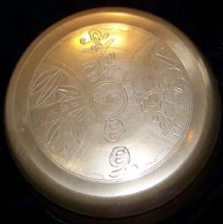 VINTAGE KOREAN HEAVY BRASS DISH with LID signed etched  