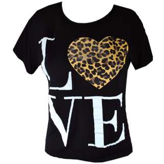 Ladies Animal Print Leopard Love Heart Womens Top Tee T Shirt Size 8 