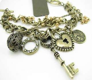 Antique style Heart Key Ring Lock ball Charms bracelet X86  