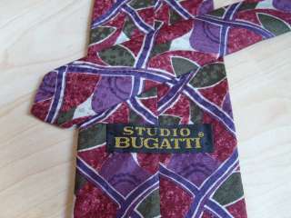 Mens STUDIO BUGATTI Multi Color Geometric 56 Silk Tie Purple Red 