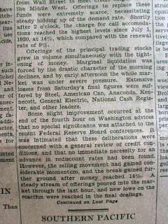 1929 WALL STREET JOURNAL newspaper STOCK MARKET CRASH BEGINS Great 