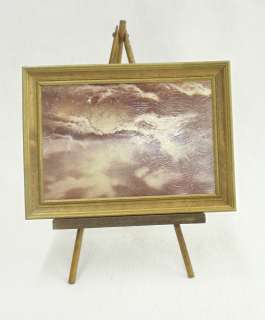   Miniature Seascape Painting Picture w Stand Easel 4 x 2 3/4  
