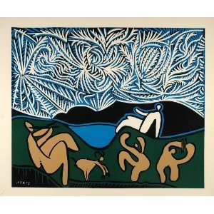  1962 Linocut Abstract Art Bacchanal Goat Music Picasso 