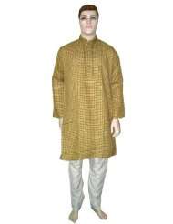   plaid print neck line embroiderey cotton kurta pajama l chest 46 inch
