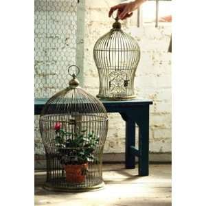    Set of 2 Decorative Antique Nesting Wire Bird Cages