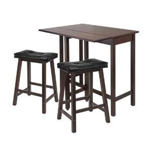 Winsome 3 Piece Lynnwood Drop Leaf Kitchen Table with 2 Cushion Saddle 