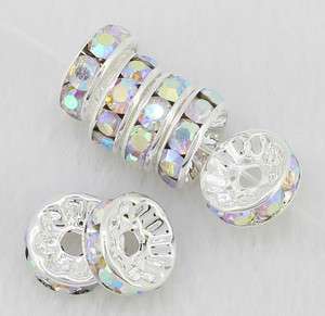 10mm AB Crystal Silver Plated Rondelle Spacer Loose Beads findings 