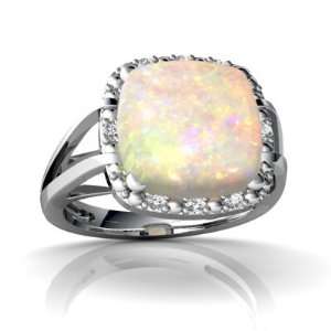  14K White Gold Cushion Genuine Opal Ring Size 4 Jewelry