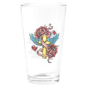   Drinking Glass Roses Cross Hearts And Angel Wings 