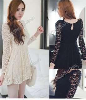 New Womens Fashion Long Sleeve Sexy Floral Lace Party Clubwear Mini 