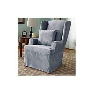   Smoke Blue Soft Suede Wing Chair Slipcover (T Cushion)