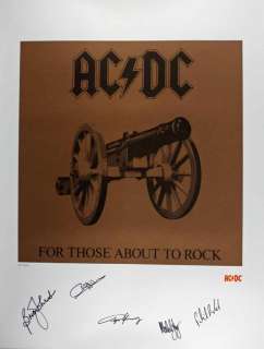 AC/DC BAND (5) ANGUS YOUNG SIGNED FOR THOSE ABOUT TO ROCK 22X28 LITHO 