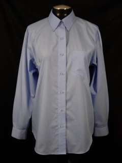   Light Blue Button Front Shirt Top Wrinkle Free Cotton Polyester  