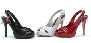 Peep Toe Slingback Sandals 3/4 Platform & 4.5 Heels Blk Red or Wh 