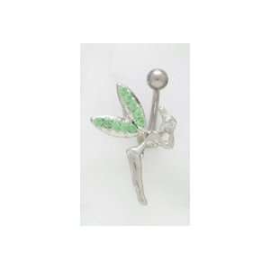  Green Jeweled Winged Fairy Navel Ring 