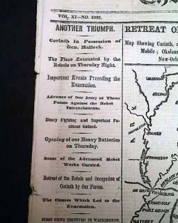 CONFEDERATE STATES Corinth MS MAP Civil War Newspaper *  