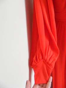 Vtg 1970s Dark Orange Jersey Flower Lace JOY STEVENS Maxi Dress M 