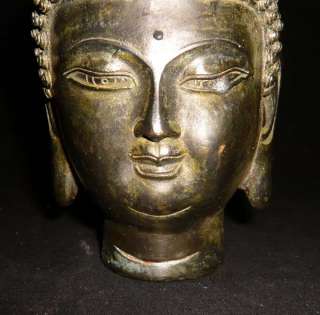 Old Tibet Tibetan Buddhist Bronze Shakyamuni Buddha Head Statue  