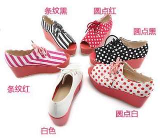3494 Japan Style Women Lady Lace up Platform Wedge Peep Toe Sandals 