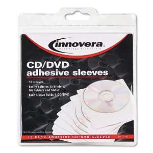   Adheres and removes easily.   Each sleeve holds one CD or DVD. Office