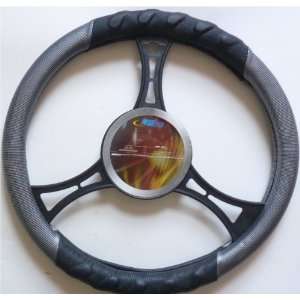  Gray Carbone & Black Steering Wheel Cover Automotive