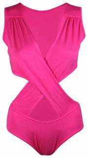 NEW WOMENS TWISTED CUT OUT BODYSUIT LADIES STRETCH SLEEVELESS LEOTARD 