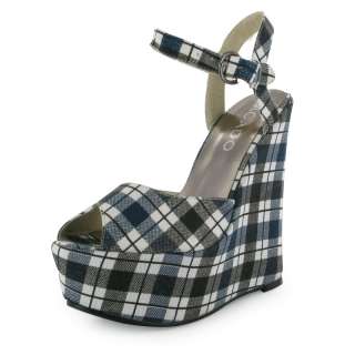 WOMENS CASUAL SUMMER CHECKERED PARTY WEDGES SIZES 3 8  