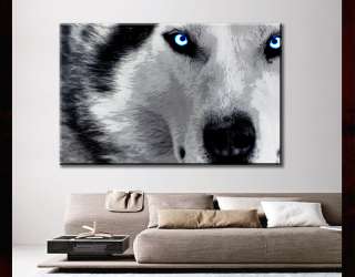 modern Canvas Art animal wolf husky blue eyes 15x23  