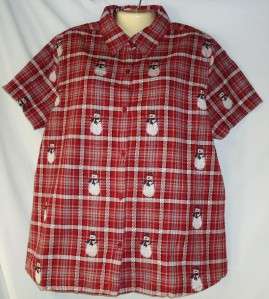   Plaid 100% Cotton Christmas Snowman Shirt 1X 2X 3X 795014135311  